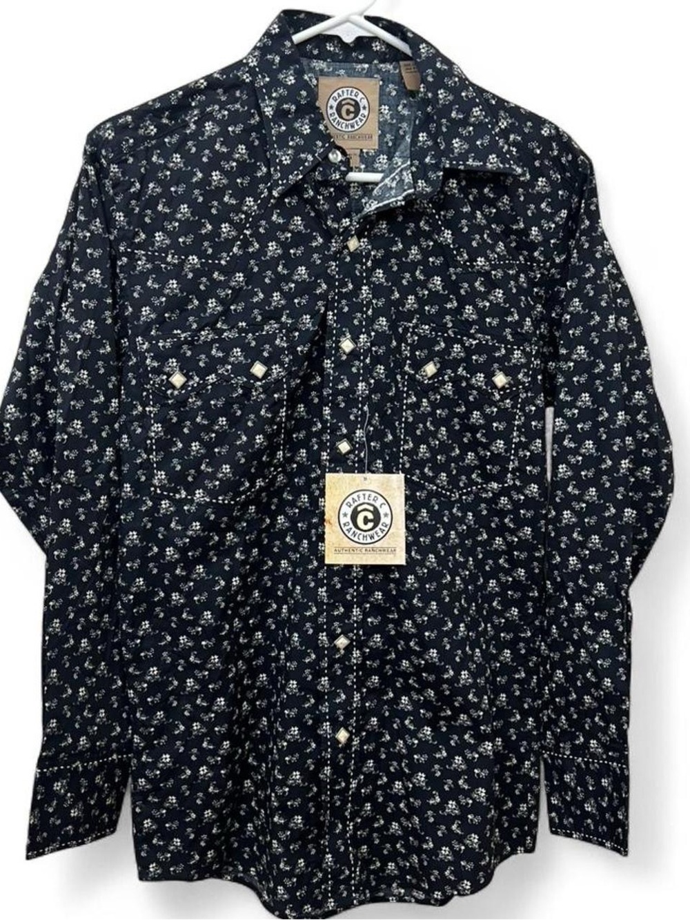 Mens Rafter C Floral Print Diamond Pearl Snap Size Small